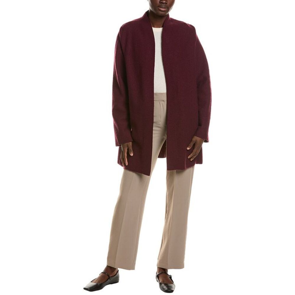 Eileen Fisher Womens High Collar Wool Jacket, Wine